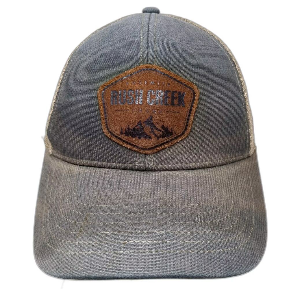 Rush Creek Lodge Baseball Cap Gray Beige Yosemite Mountain Patch Strapback Os